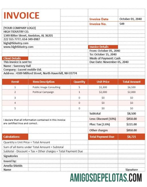para download Modelo simples de fatura de agência de publicidade